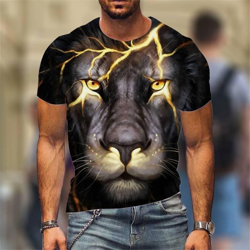 Trendy 3d Printed Lion And Tiger Men's T-shirt Comfortable Loose Fit Summer Wear