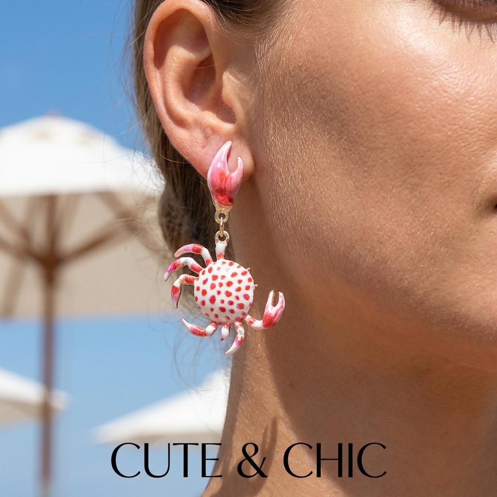Vacation Style Creative Colorful Crab Drop Earrings For Women Cute Animal Crab Enamel Textured Earring Beach Party Jewelry Gift
