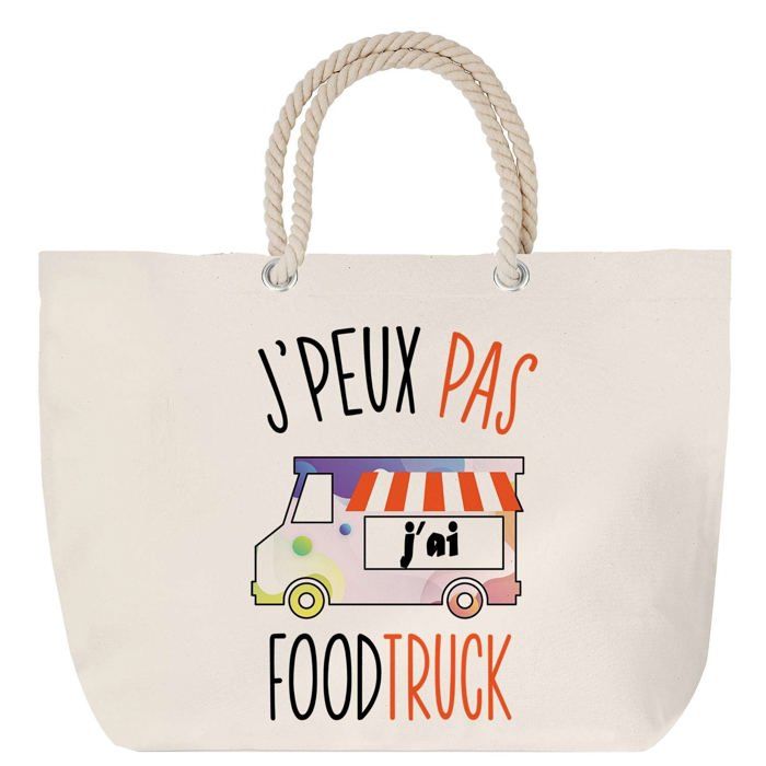 Sac de plage - PLANETEE - Foodtruck J'peux pas Humour - Anse corde - Grand format - Coton