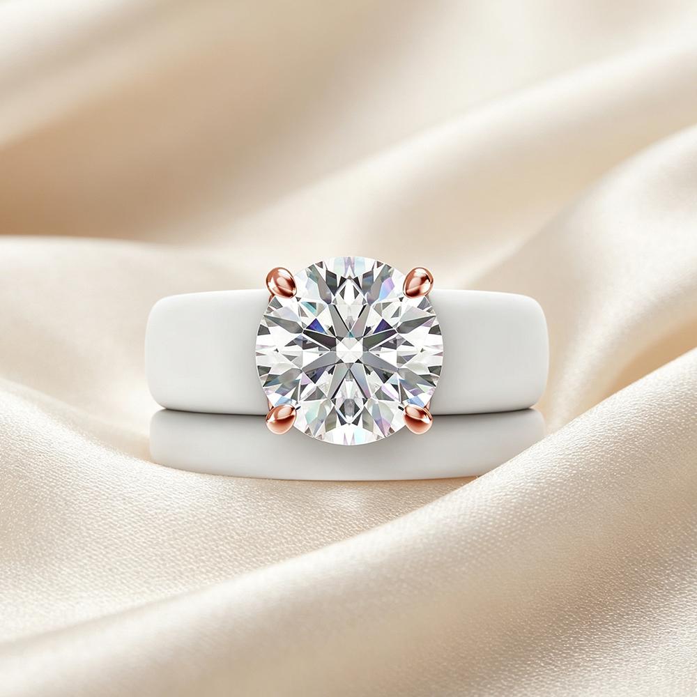 Round Cut Cubic CZ Ring with 2 Layers of White Silicone Ring, Modern Thick Rose Gold Plated Declaration Ring, Daily Jewelry