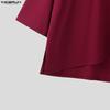INCERUN Oversized Summer Men O Neck 3/4 Sleeve iIrregular Casual Long T-shirts Tee Tops