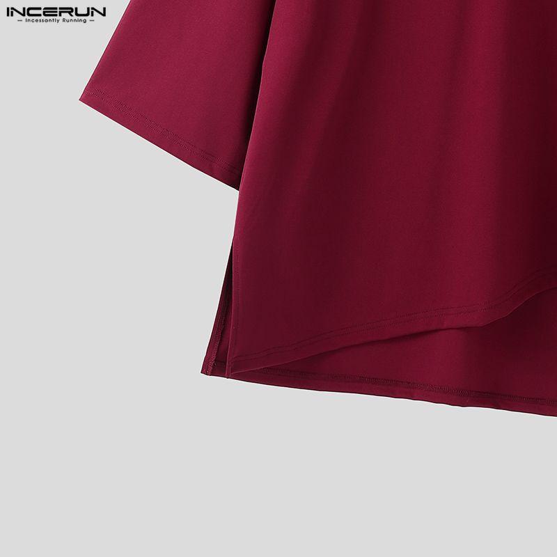 INCERUN Oversized Summer Men O Neck 3/4 Sleeve iIrregular Casual Long T-shirts Tee Tops