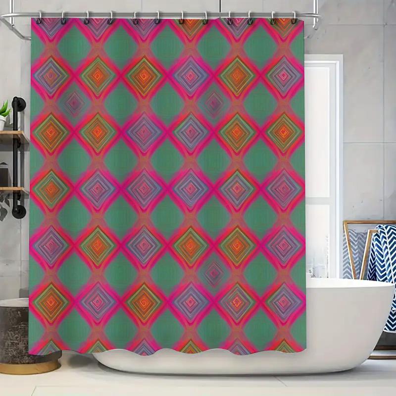 

Soft Waterproof Shower Curtain Polyester Fabric Printed Washable Bath Decor in Peach Blue White Stripes Design 180 x 245 cm (71 90x180cm