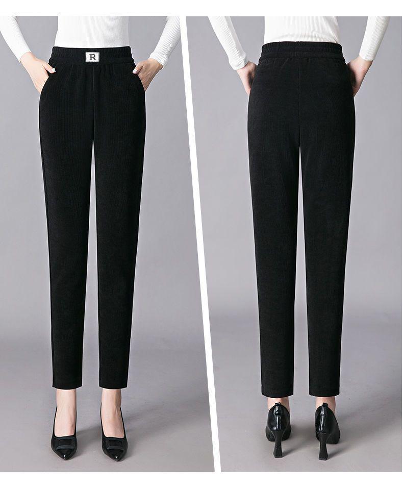 Women's High-Waisted Corduroy Carrot Pants: Fleece-Lined, Casual Straight-Leg for Autumn & Winter