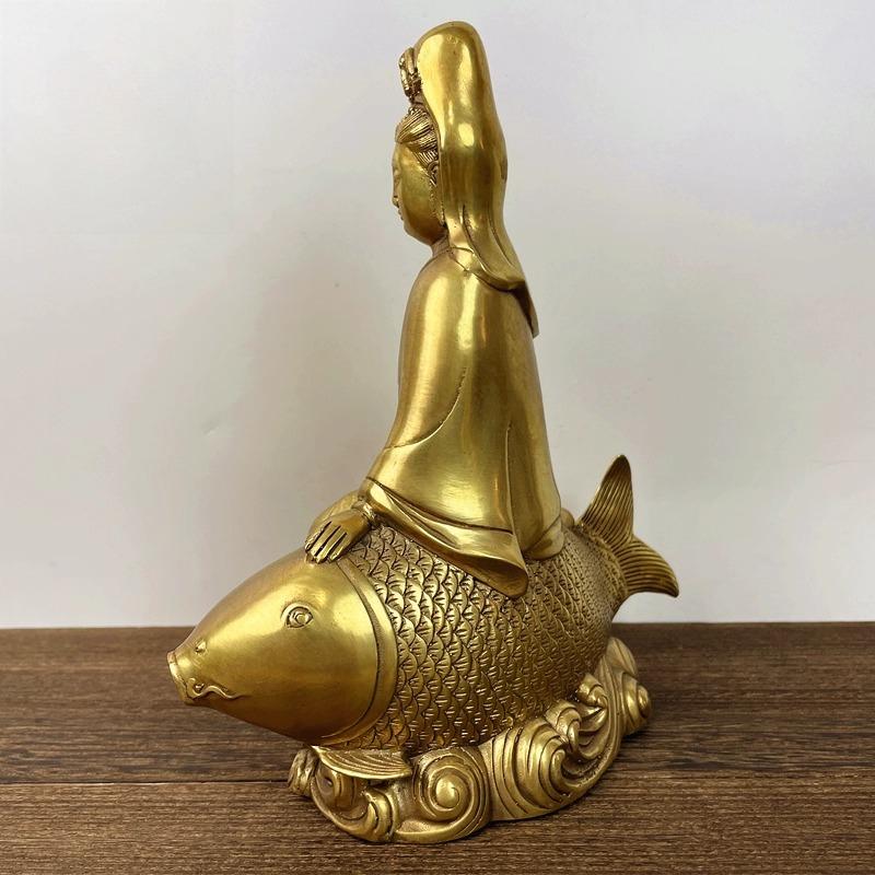 Copper Fish Guanyin Bodhisattva Buddha Statue Carp Ornaments Buddha Hall Enshrines Decoration