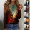 Women's Fashion Casual LongSleeve Print Round Neck Pullover Top Blouse