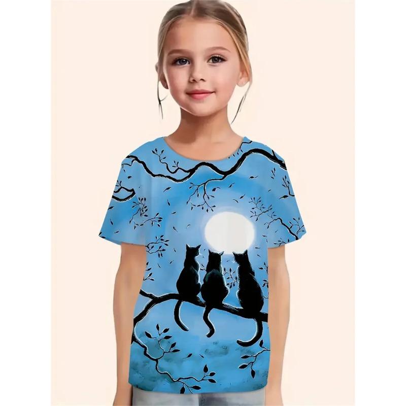 Dívčí oblečení Roztomilý zvířecí kreslený kočka 3D potisk Módní ležérní trička Vtipná dívčí trička