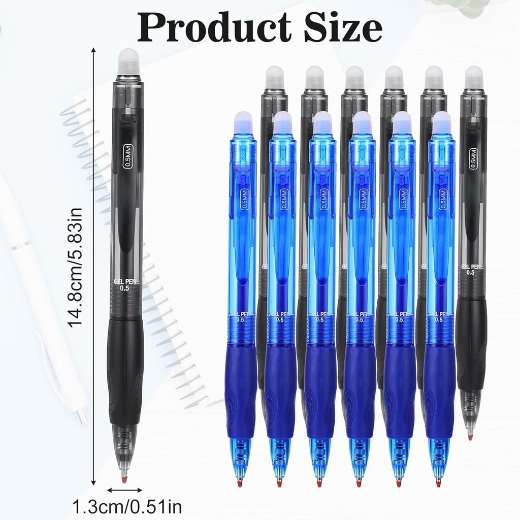 12pack Eraseable Pens, 0.5mm Click Fine Point Retractable Erasable Gel Pens Stationery Supplies for Writing Completing Sudoku Crossword Puzzles