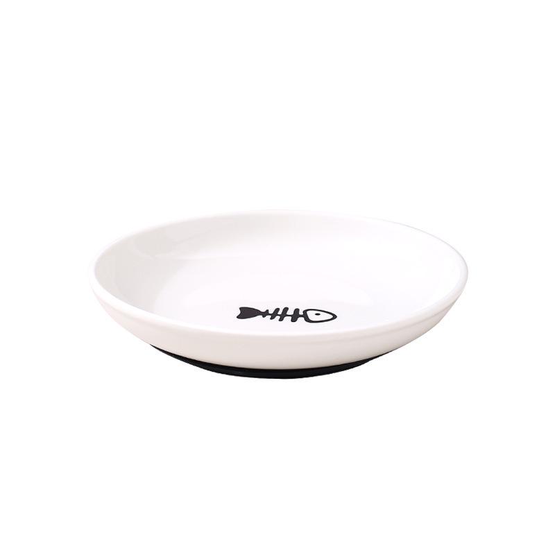 Minimalist Cat Paw & Fishbone Ceramic Pet Bowl with Anti-Spill Silicone Pad
