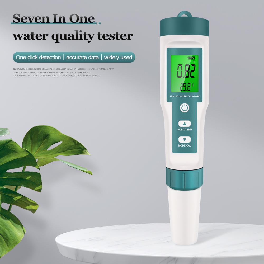 Seven-in-One Portable Water Quality Test Pen: PH, TDS, EC, Salinity, SG, ORP, Temperature