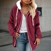 Women's Fuzzy Fleece Jacket Hooded Color Block Patchwork Lady Cardigan Coat Outerwear With Pockets And Ears