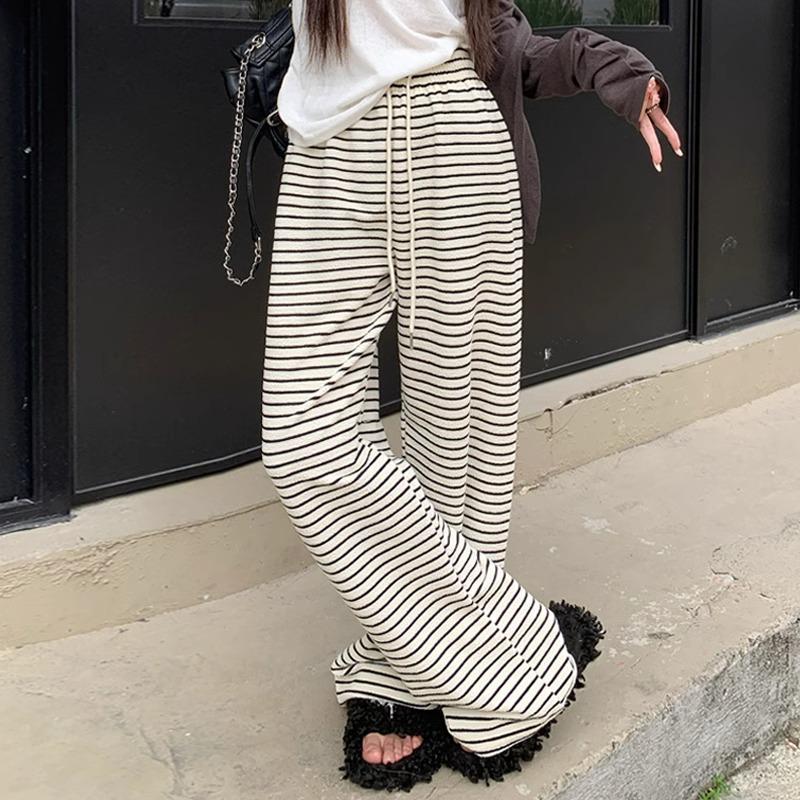 

Women s High Waist Wide Leg Terry Stripe Pants - Autumn/Winter Lazy Style 2025 S (80-95 jin)