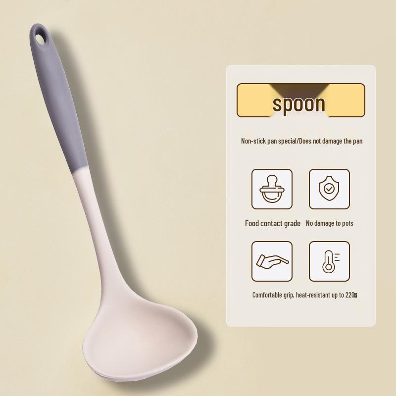 Graues & Weißes Silikon Küchenutensilien-Set: Hochtemperaturbeständig, Antihaft-Schaumlöffel, Pfannenwender & Suppenlöffel