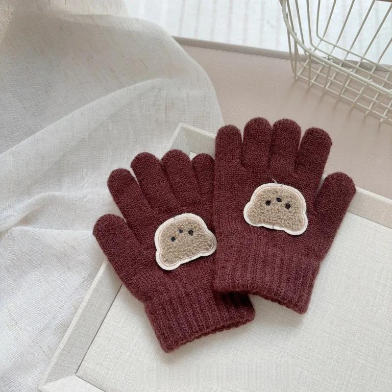 Dziecięce dzianinowe rękawiczki z misiem 3-7 lat Dziewczynki Chłopcy Uroczy Miś Miękkie Ciepłe Dzianina Pełne palce Ocieplacz na dłonie Dzieci Stylowe Ciepłe Rękawiczki