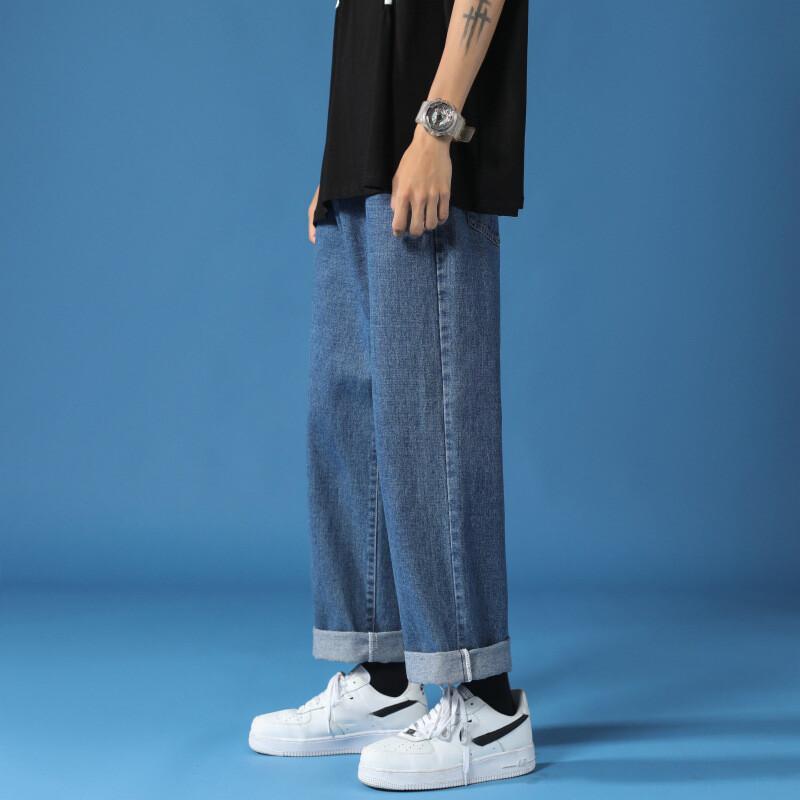 Men Korean Fashion Jeans Streetwear Hip Hop Baggy Denim Trousers Straight Wide Leg Pants