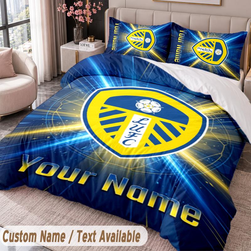 Leeds United Bedwäsche-Set mit Aufdruck Benutzerdefinierter Name Text 1 Bettbezug 2 Kissenbezüge Für Schlafzimmer