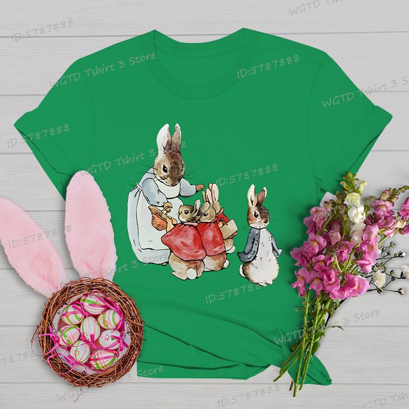 Retro Easter Bunny Tshirts Women Easter Bunny Shirt Gift for Women Vintage Easter Rabbit Tees Crew Neck Short Sleeve Tshirt