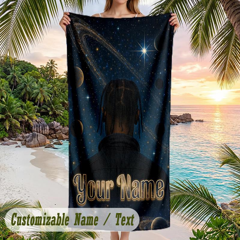 Travis Scott Beach Towel, Personalized Custom Name Text, Quick Dry Large Absorbent Towel For Beach Pool
