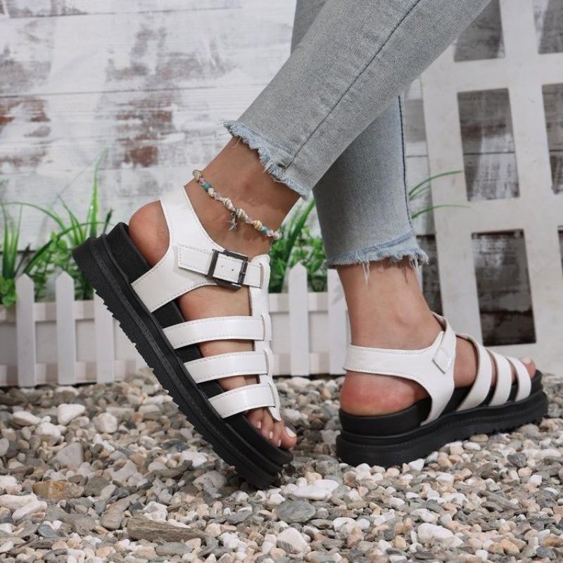 Women Sandals Thick Bottom Flat Roman Strap Beach Shoes for Women Summer 2025 Roman Style Sandals Platform Casual Flats Shoes