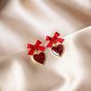 Red Love Drop Oil Diamond Earrings Long Fringed Bow Peach Heart Girl Sweet Temperament Ear Jewelry