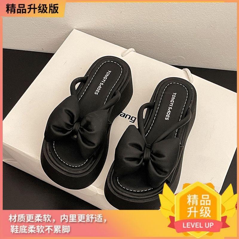 Gentle fairy wind bow thick bottom heightening women's outer wear 2025 summer new fashionable versatile one-word cool slippers