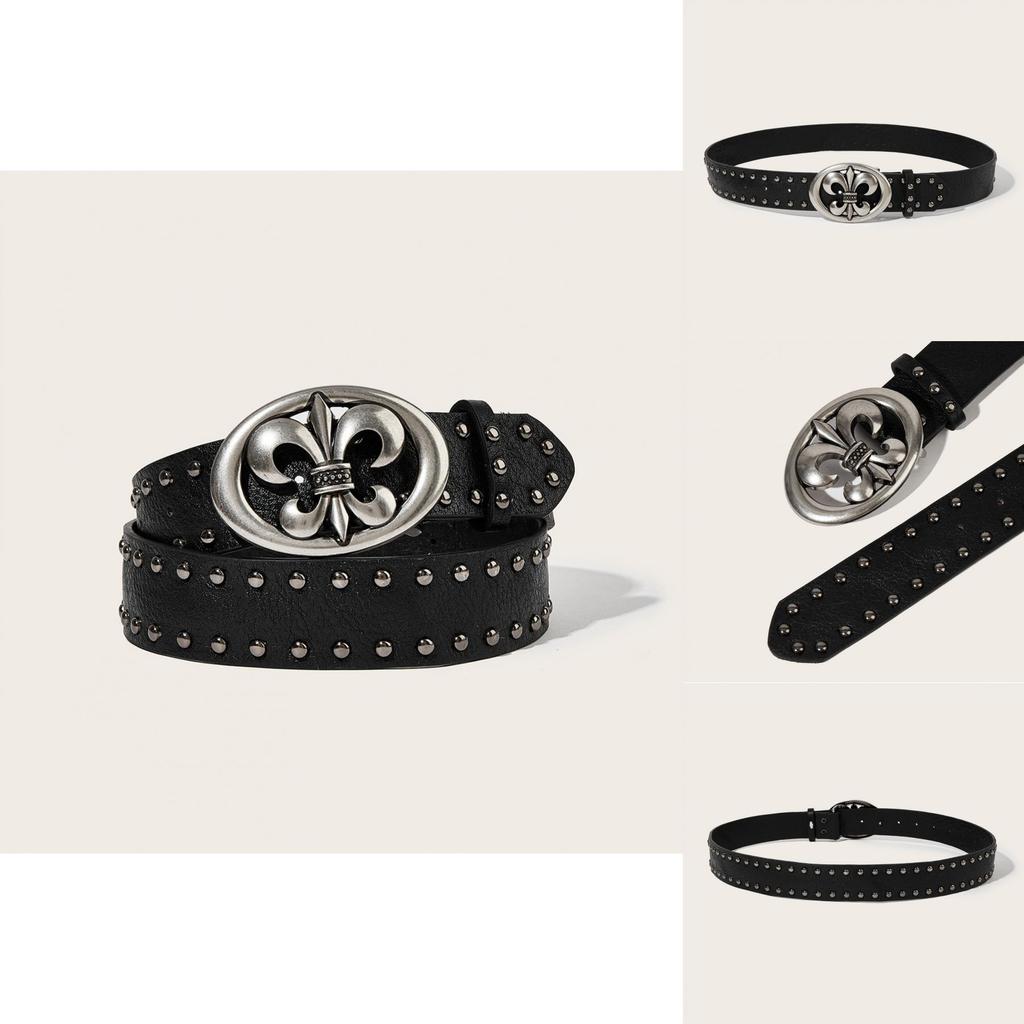 Punk Leather Belt For Men With Alloy Buckle And Studded Rivets For Casual Streetwear
