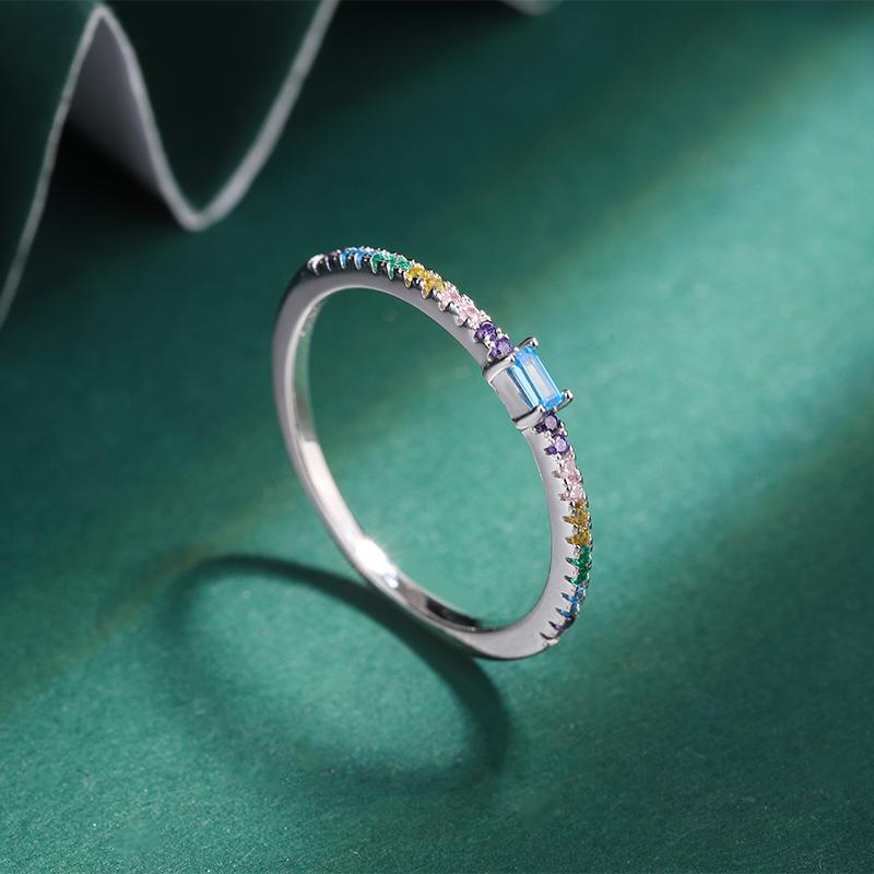 Elegant and Colorful Shiny Square Zircon Ring for Women's Fashion Sterling Silver Couple Ring Matching Sterling Silver Jewelry