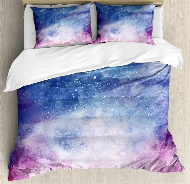 Galaxy Theme Blue Purple Design Duvet Cover Full Size For Girls Boys Teens Kids Gifts Starry Dream Sky Bedding Collection Room Decor