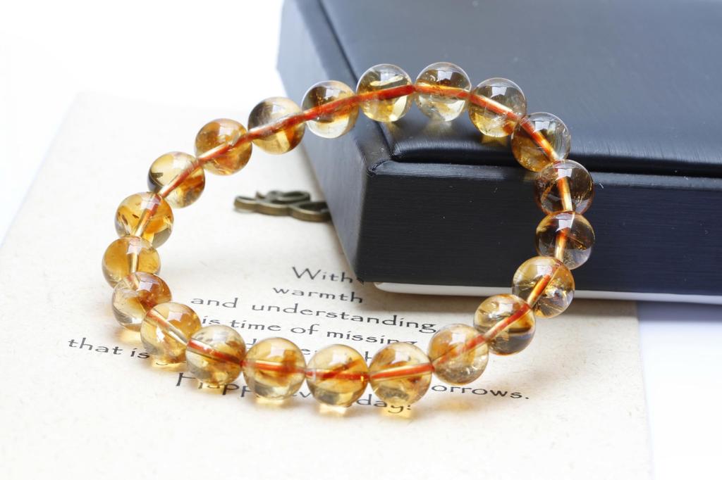 [K.KOUOKU] Natural Citrine Bracelet, 9mm, Power Stone, November Birthstone, Good Luck, Fortune, and Money, from Madagascar, Natural Stone Prayer