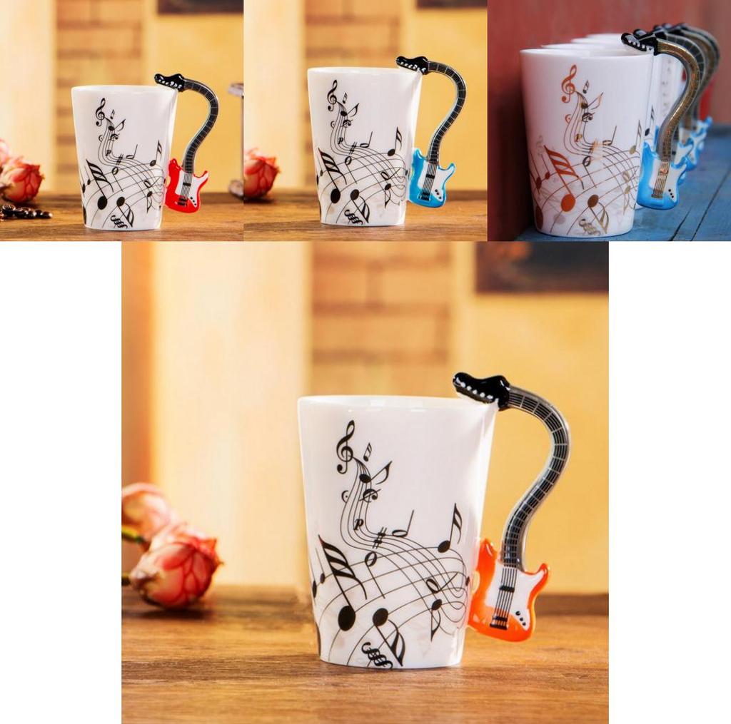 Mug Novelty Music Guitar Ceramic Cup Personality Music Note Milk Juice Lemon Mug Coffee Tea Cup