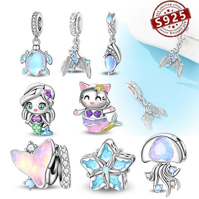 New Copper Turtles Starfish Mermaids Fish Tail Zircon Charms Beads Fit Original Bracelets Diy Jewelry Gift