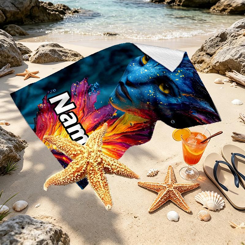 Custom Name Personalized Avatar Print Beach Towel, for Trip Camping Beach Party Home Decor, Birthday Gift for Family & Friends