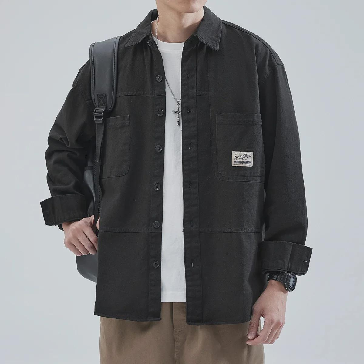 

Hansca Мужская куртка-рубашка с длинным рукавом в японском стиле, весна/осень 2023 г. M recommended for 90–115 jin чёрный