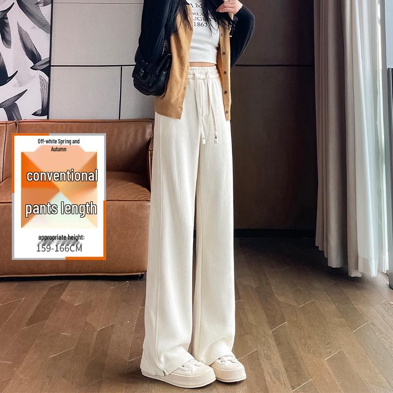 High-Waisted Fleece-Lined Wide-Leg Women's Pants for Autumn/Winter - Casual, Petite, and Straight-Leg Sports Sweatpants.