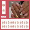 24 Stück Rosa Mandel-Press-On-Nägel, 3D-geschnitzte Blume & Wellen-French-Fake-Nägel mit goldenen Perlen