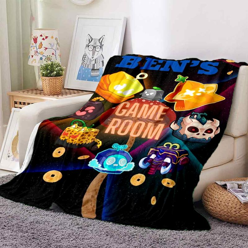 HD B-Blox Fruit 3D Cartoon Game Gift Blanket,Soft Throw Blanket for Home Bedroom Bed Sofa Travel Picnic Office Cover Kids