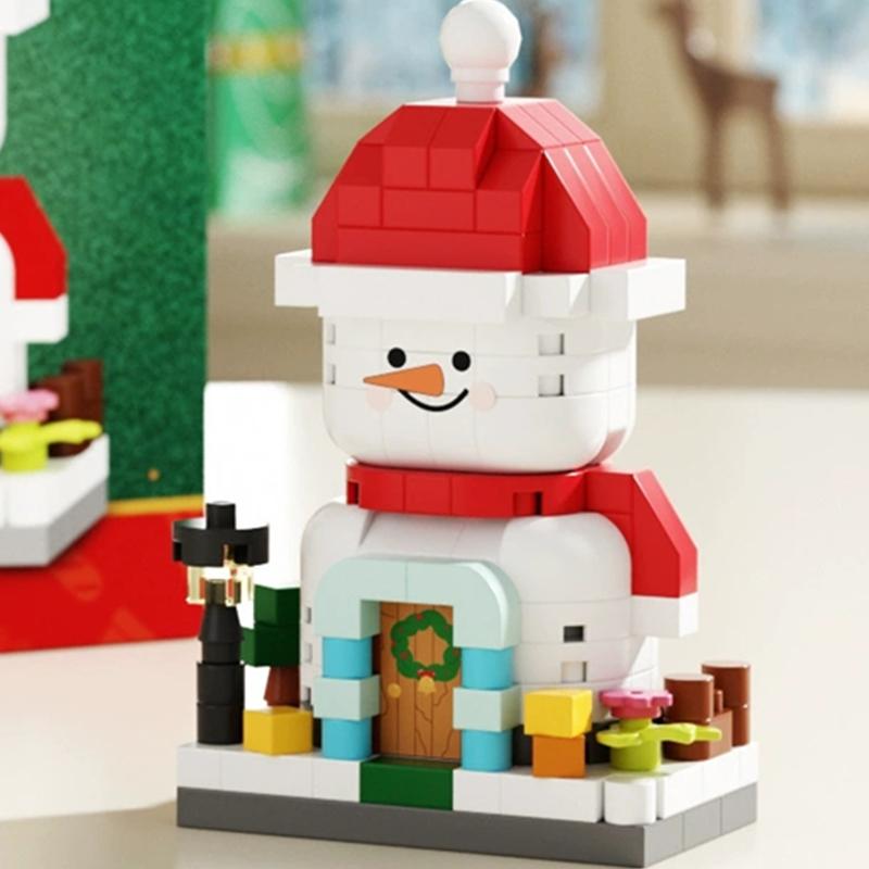 DIY Christmas Santa Snowman Claus Socks Eve Architecture Store Street View Xmas Tree Snow House Building Blocks Kit Toy