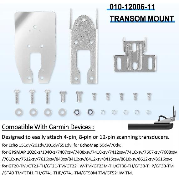 0101200611 Heavy Duty Transom Mount with Spray Sheild Compatible with Garmin Echo, GPSMAP, GT 4pin, 8pin, 12pin Transducer