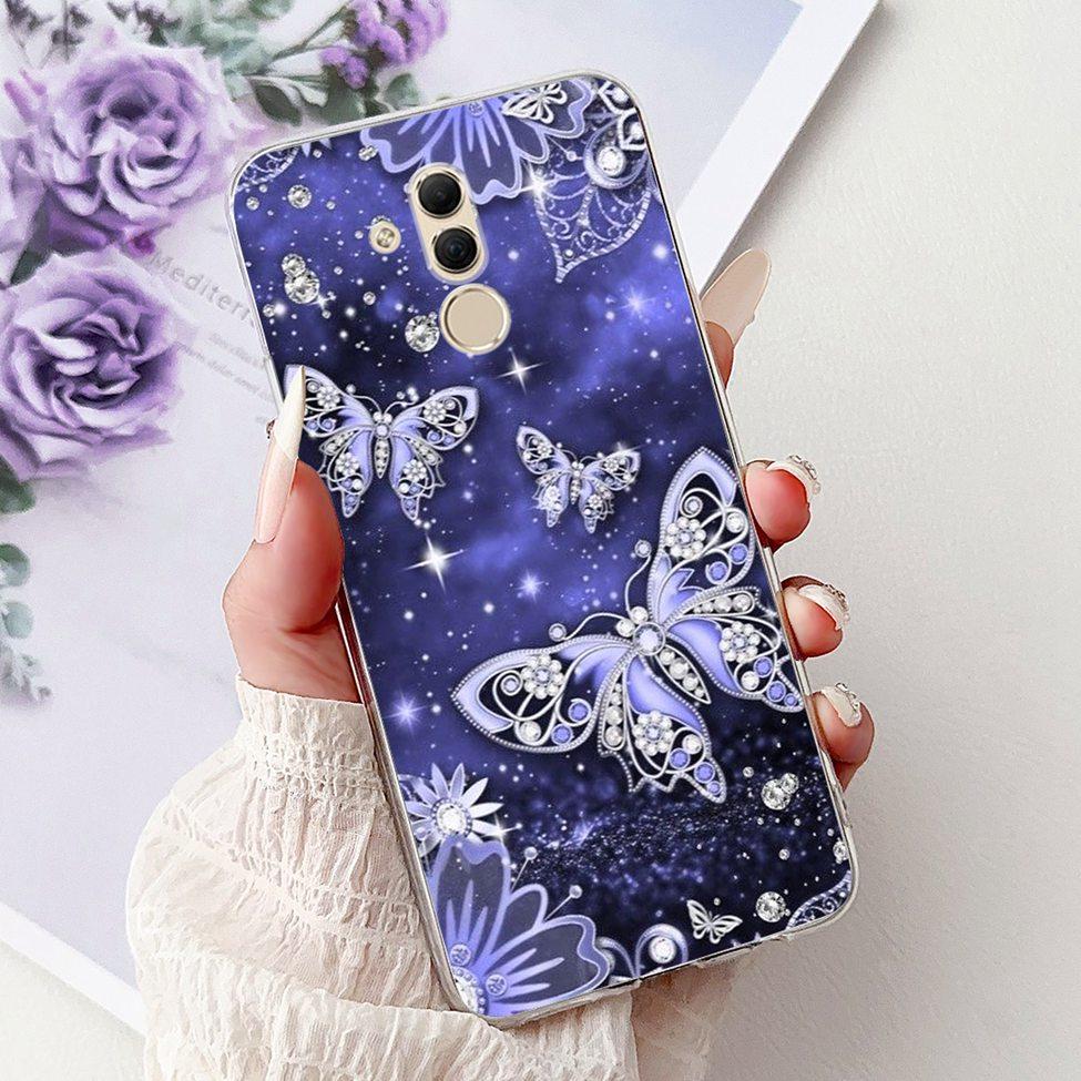 Clear For Huawei Mate 20Lite SNE-LX3 INE-LX2 Back Cover For Huawei Mate 20 Lite Case Cute Cartoon Cat Luxury Flowers Funny Funda