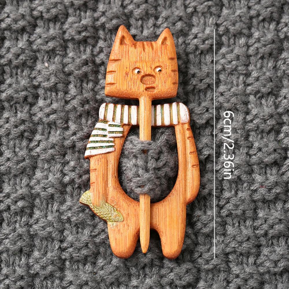 Umbrella Dancing Piggy Wooden Brooch Bunny Kitty Scarf Buckle Cute Animal Sweater Pin  Sweater