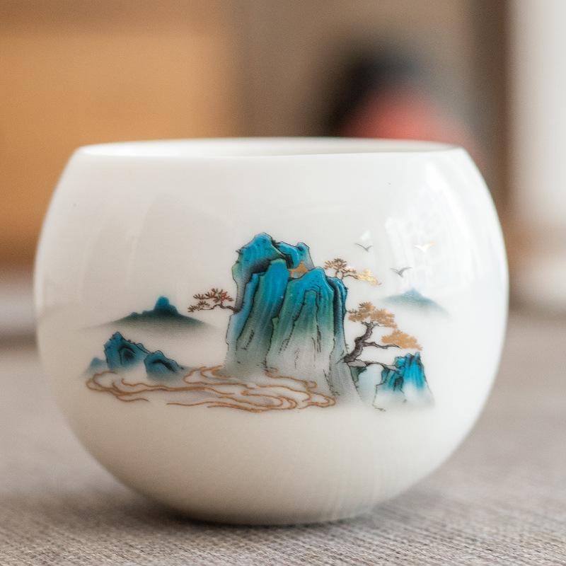 Dehua suet jade white porcelain master cup tea cup household tea cup single cup large ceramic souvenir Arhat cup