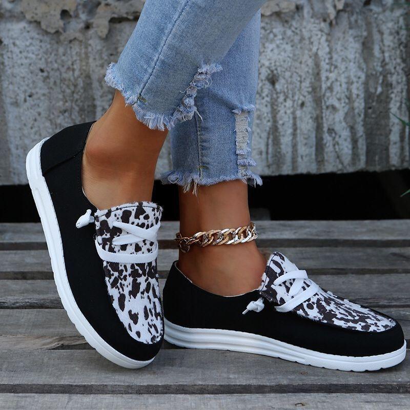 Spring new color matching four-season flat-bottomed lace-up single shoes women's round head canvas low-top large-size sequined casual shoes