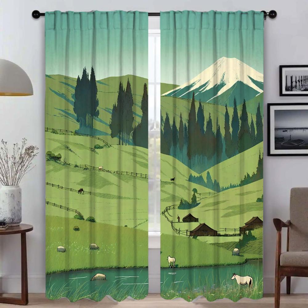Weitläufiges Grasland Tüll für Schlafzimmer Vorhänge Raumteiler Verdunkelungsvorhänge für Kamera Moderne Wohnzimmer Vorhänge 2 Stück Vorhang Zuhause