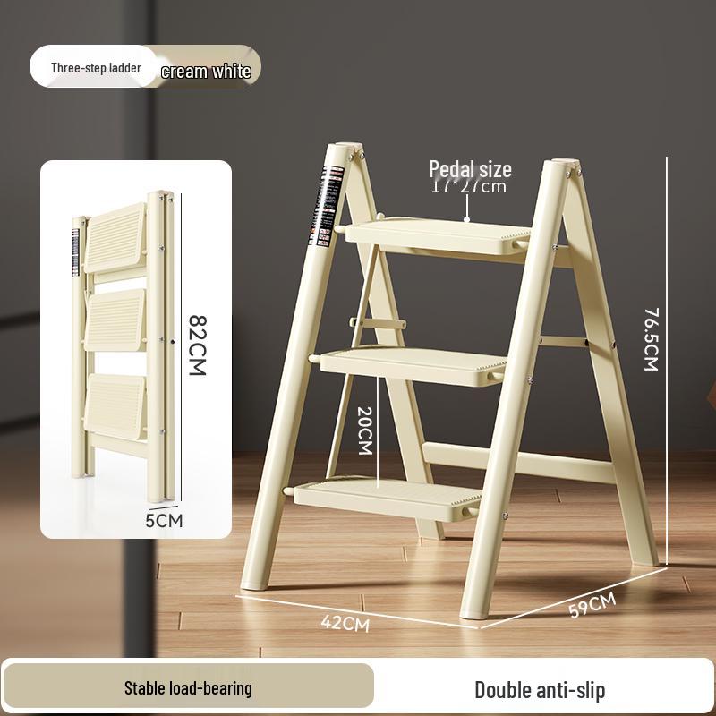 Telescopic Folding A-Frame Household Ladder - Indoor Multifunctional Thickened Ladder with 3 or 4 Steps