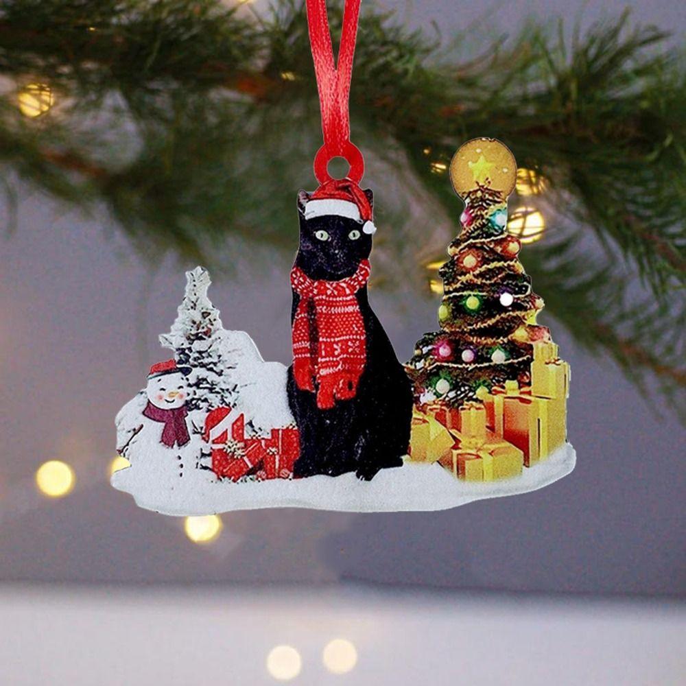 Wooden Cat Christmas Tree Pendant Snowman and Cat Christmas Decoration  Christmas Party