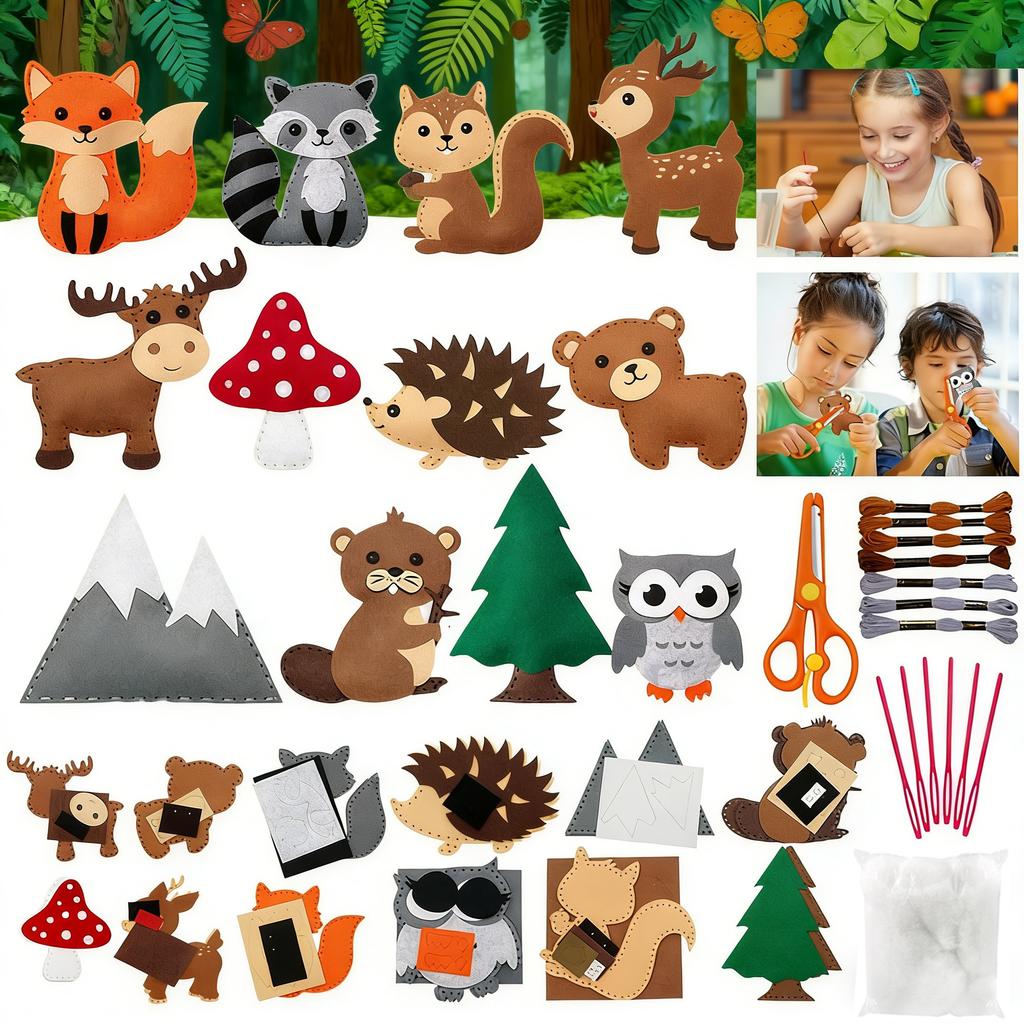 Kids Woodland Animals Sewing Kit DIY Craft Set Educational Sewing Gifts for Birthday Party Classroom Activity