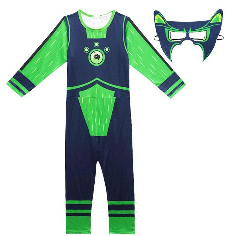Costum Wild Kratts Puterea Creaturii Pentru Copii Cu Salopetă Verde Marin și Mască