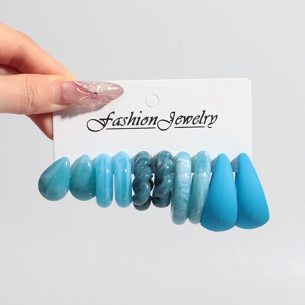 Korean Fashion 5Pair Geometric Acrylic Earrings for Women Retro Colorful Resin Circle Wate Drop Hoops Jewelry Set Birthday Gifts