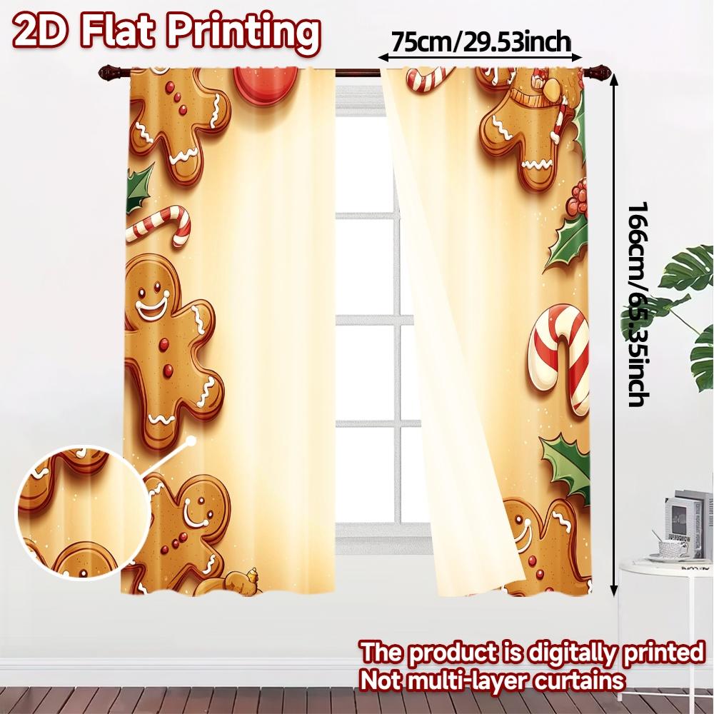 2pcs,Curtains Christmas Cookies Border Festive Treats (3) Fashionable Modern Curtains Versatile Fabric Curtains Room Decor