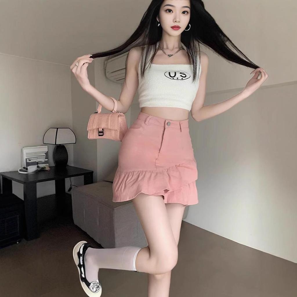 Damen Schlankmachender High Waist Fishtail Jeansrock - Frühling/Sommer 2025 Rüschen A-Linie Bodycon Rock Shorts